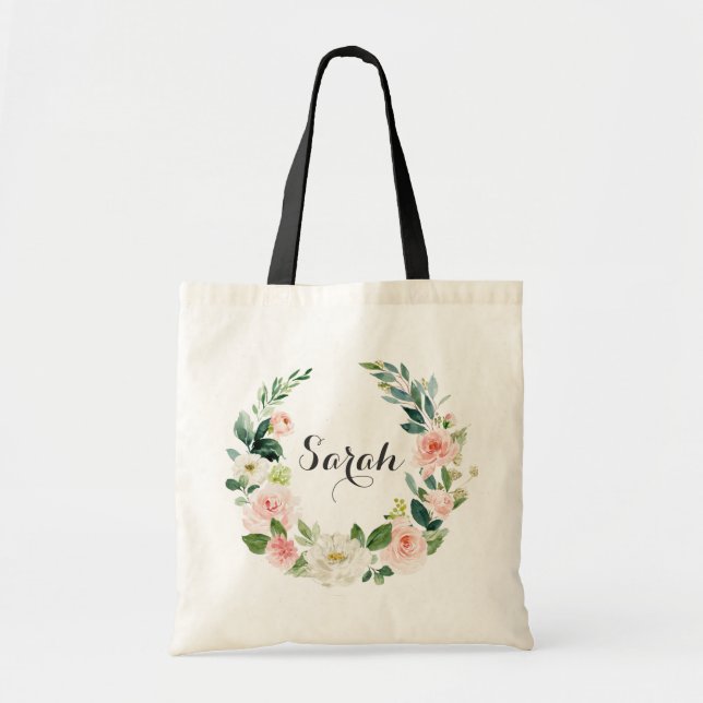 Personalised Floral Blush Greenery Tote Bag (Front)