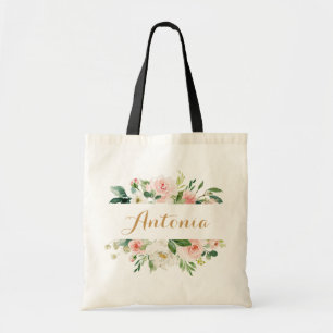 Personalised Floral Blush Greenery Tote Bag