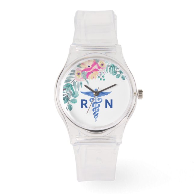 Personalised Floral Boho Nurse Monogram Gift Work Watch (Front)
