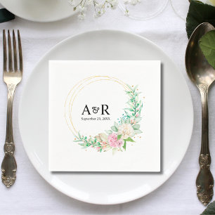Personalised Floral Botanical Circle Wedding Paper Napkin