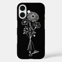 Personalised Floral Bouquet Black & White Line Art