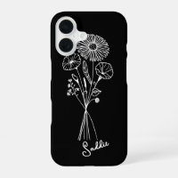Personalised Floral Bouquet Black & White Line Art