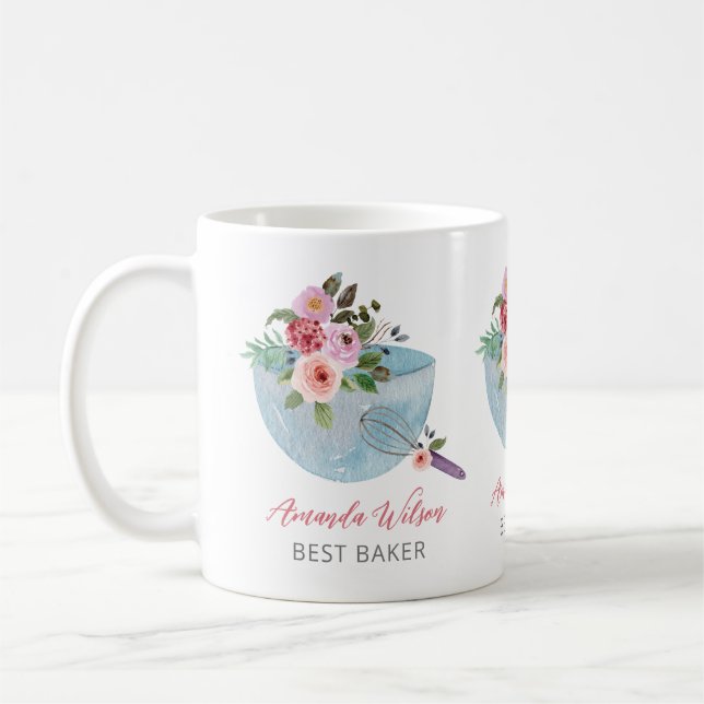 Personalised Floral Bowl and Whisker Bakers Coffee Mug (Left)
