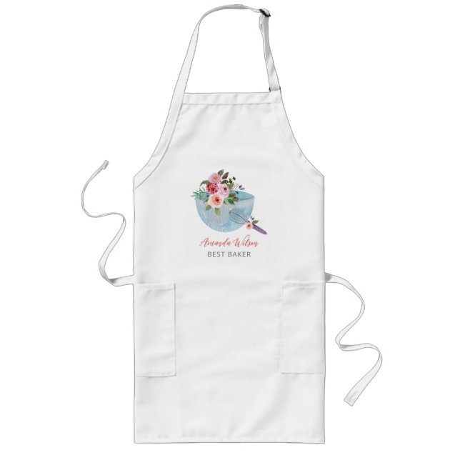 Personalised Floral Bowl and Whisker Bakers Long Apron (Front)