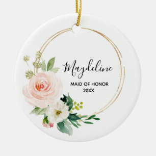 Personalised Floral Bridal Party Maid of Honour Ceramic Tree Decoration