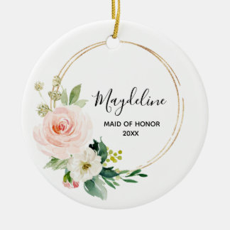 Personalised Floral Bridal Party Maid of Honour Ceramic Tree Decoration