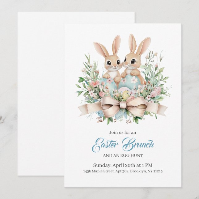Personalised Floral Bunny Easter Brunch In Invitat Invitation (Front/Back)