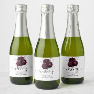Personalised Floral Burgundy Wedding Sparkling Wine Label