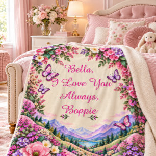Personalised Floral Butterfly Kids Keepsake Sherpa Blanket