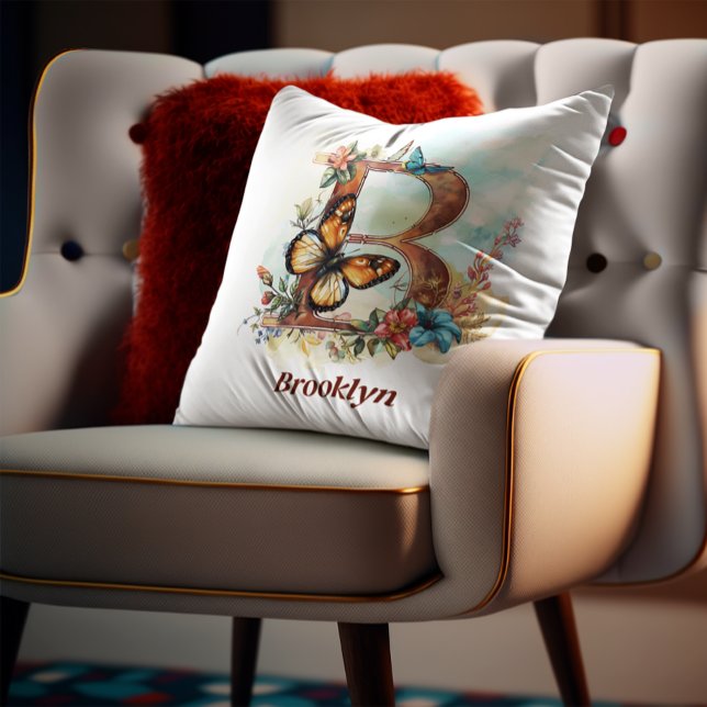 Personalised Floral Butterfly Letter B Monogram Cushion (Creator Uploaded)