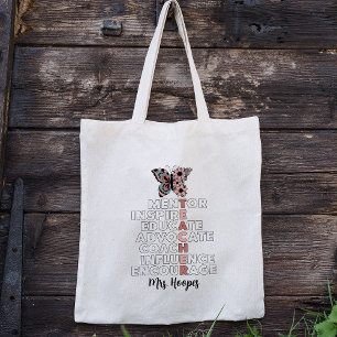 Personalised Floral Butterfly Stylish Cute Teacher Tote Bag