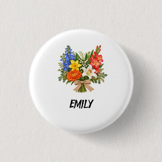 Personalised Floral Button Custom Name Flower Pin