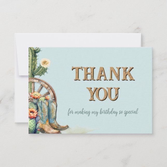 Personalised Floral Cactus Boots Theme Thank You Card (Front)