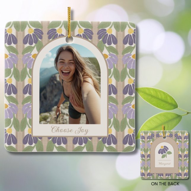 Personalised Floral Ceramic Photo Ornament  (Personalized Floral Ceramic Ornament – Custom Photo & Inspirational Message Keepsake)