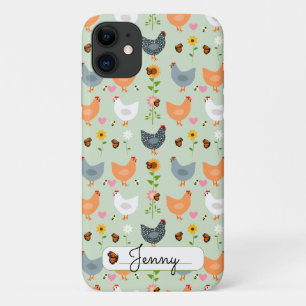 Personalised Floral Chickens Green iPhone 11 Case