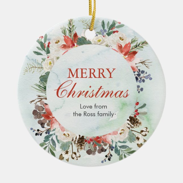 Personalised Floral Christmas Ceramic Ornament (Front)