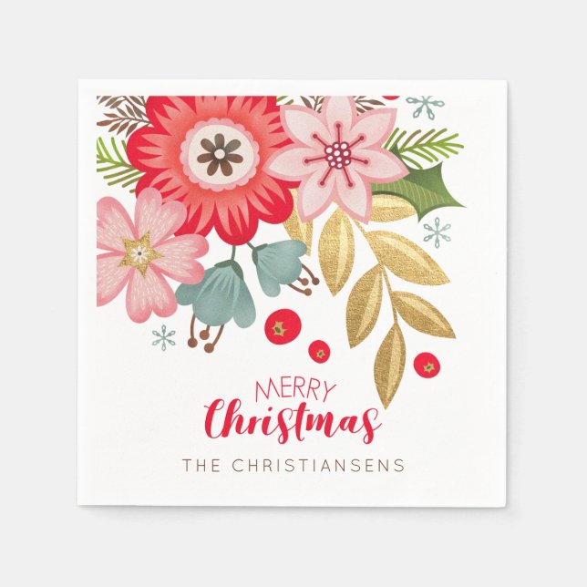 Personalised Floral Christmas Party Napkin (Front)