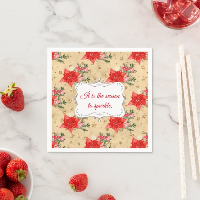 Personalised Floral Christmas Pattern Napkin (Insitu)