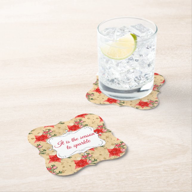 Personalised Floral Christmas Pattern Paper Coaster (Insitu)