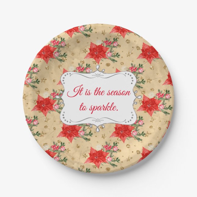 Personalised Floral Christmas Pattern Paper Plate (Front)