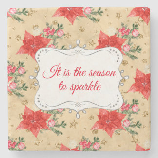 Personalised Floral Christmas Pattern Stone Coast Coaster