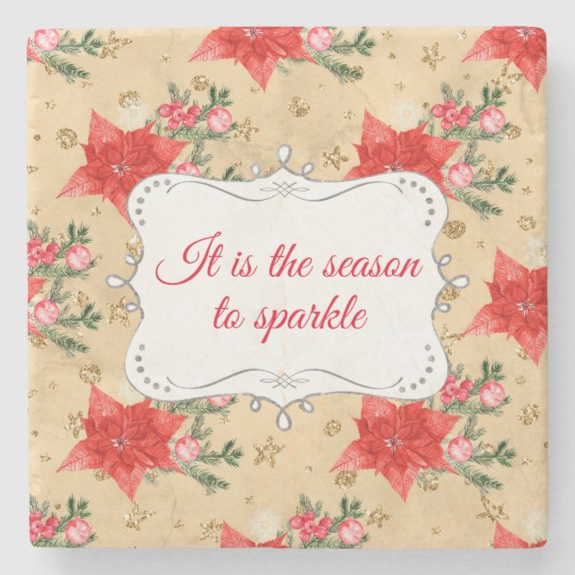 Personalised Floral Christmas Pattern Stone Coast Coaster (Front)