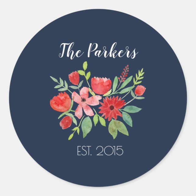 Personalised Floral Classic Round Sticker (Front)