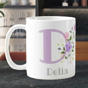 Personalised Floral Coffee Mug with Name Delia.