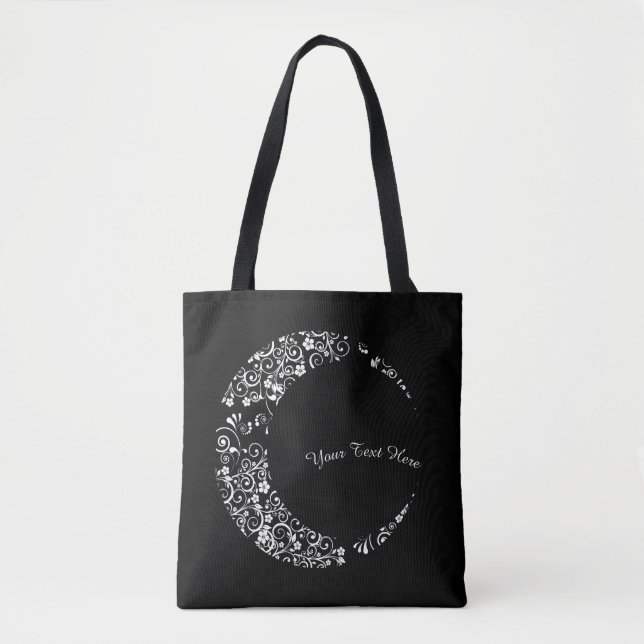 Personalised Floral Crescent Moon Tote Bag (Front)