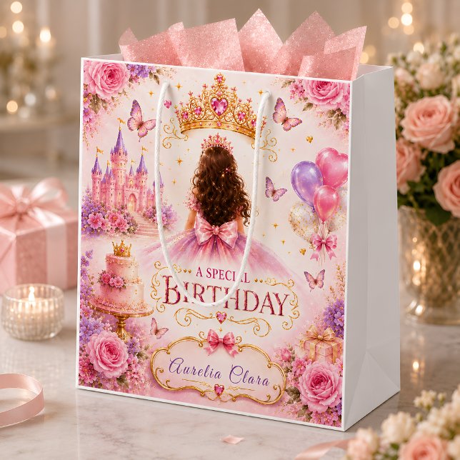 Personalised Floral Crown Birthday Medium Gift Bag (Creator Uploaded)