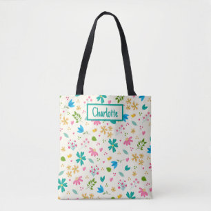 Personalised Floral Custom Name Tote Bag