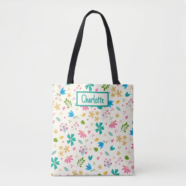 Personalised Floral Custom Name Tote Bag (Front)