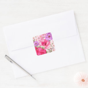Personalised Floral Design Square Sticker