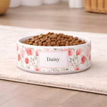Personalised Floral Dog Bowl with Name