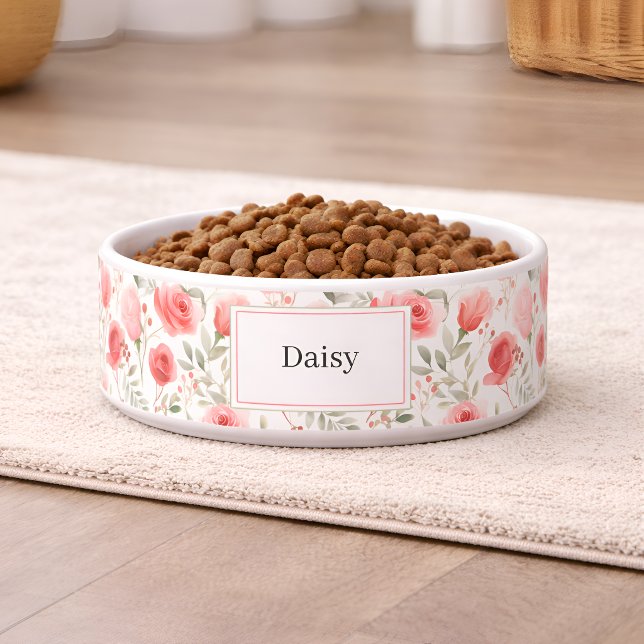 Personalised Floral Dog Bowl with Name (Creator Uploaded)