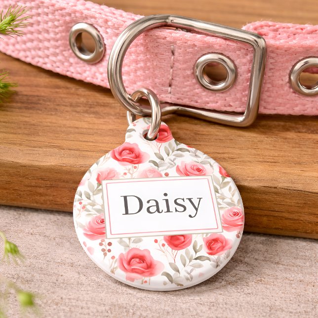 Personalised Floral Dog Tag with Name (Creator Uploaded)