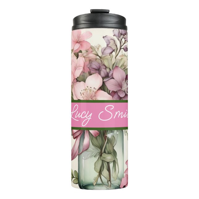 Personalised floral drink tumbler (Front)
