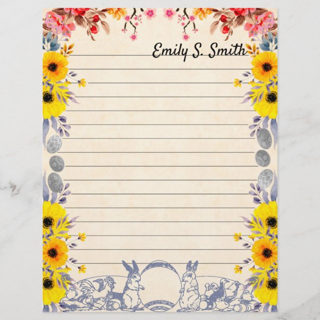 Personalised Floral Easter Border Lined Paper (Front)