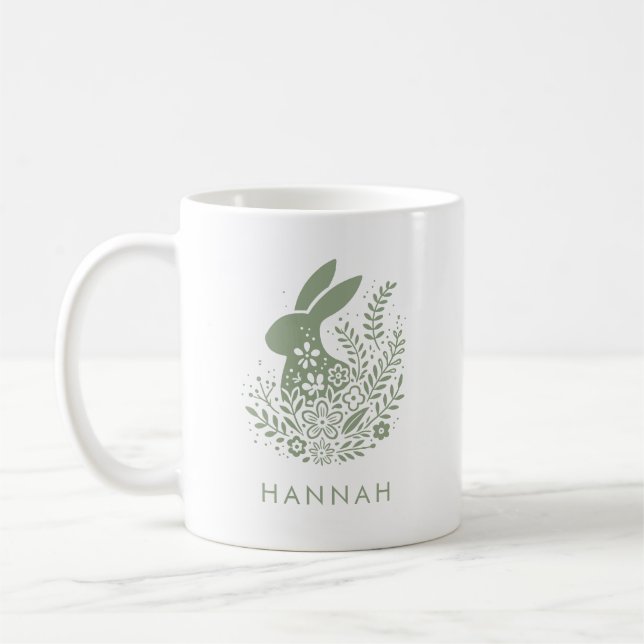 Personalised Floral Easter Bunny Coffee Mug (Left)