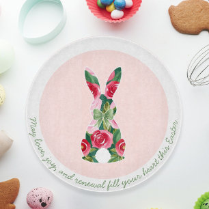 Personalised Floral Easter Bunny Glass  Cutting Board