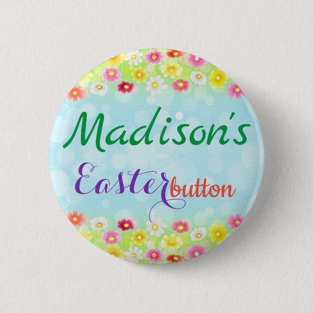 Personalised Floral Easter Button Name Tag Pin (Front)