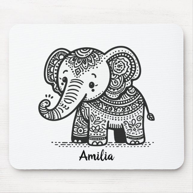 Personalised Floral Elephant Mouse Mat (Front)