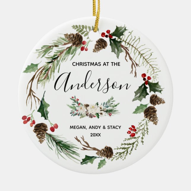 Personalised Floral Family Christmas Decoration (Front)