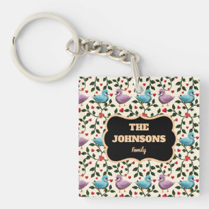 Personalised Floral Family name design House Fla Key Ring