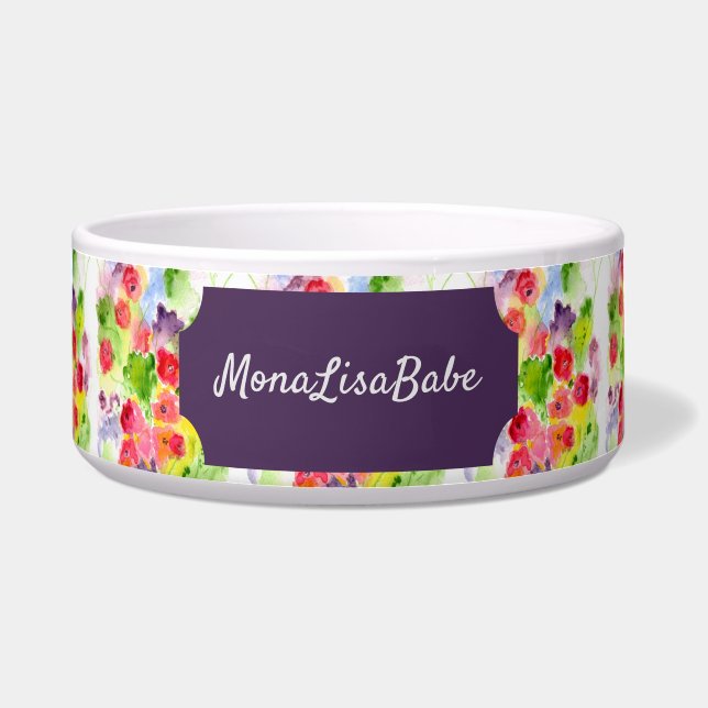 Personalised Floral Fantasy Art Pet Bowl (Front)