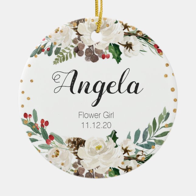 Personalised Floral Flower Girl Christmas Ornament (Front)