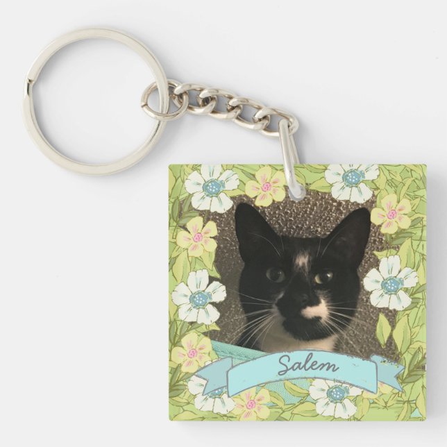Personalised Floral Frame Photo Key Ring (Front)