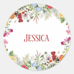 Personalised Floral Garden Colourful Flowers Classic Round Sticker
