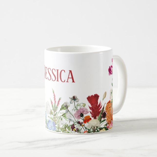 Personalised Floral Garden Colourful Flowers Coffee Mug (Front Right)