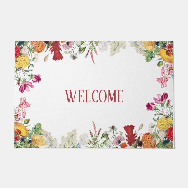 Personalised Floral Garden Colourful Flowers  Doormat (Front)